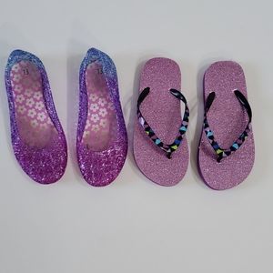 Little girl's size 13 jellies and flip flops